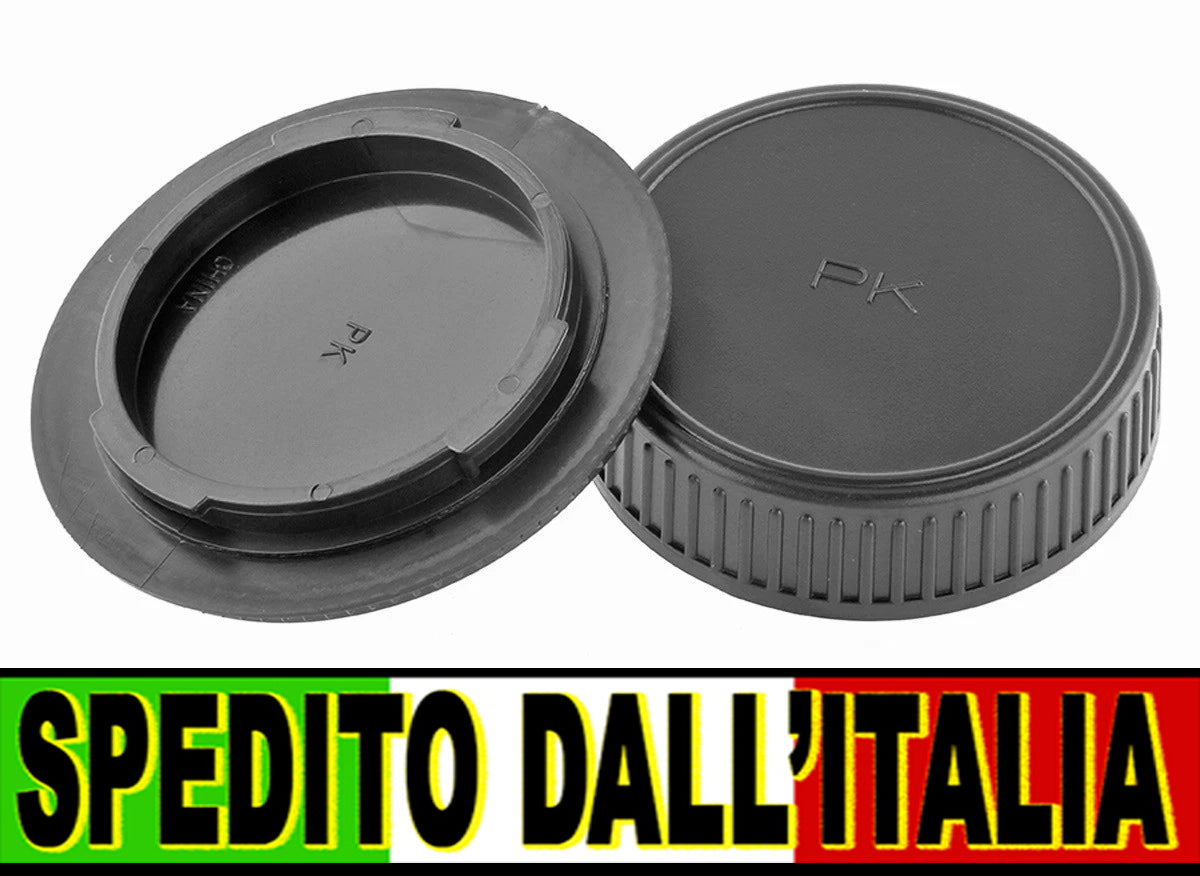 KIT TAPPO RETRO OBIETTIVO + CORPO MACCHINA PER FOTOCAMERA PENTAX K BODY CAP + REAR LENS CAP COVER
