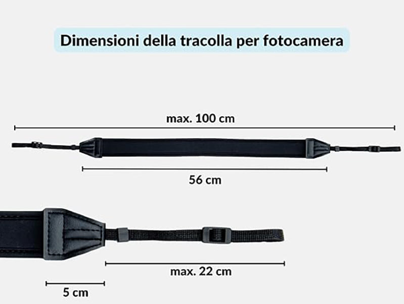 CINGHIA TRACOLLA IN NEOPRENE PER FOTOCAMERA REFLEX E MIRRORLESS