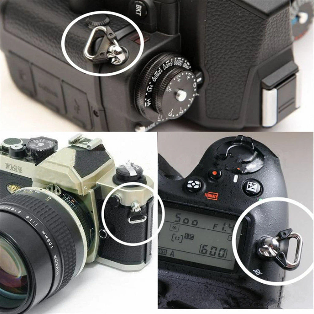 2PCS ADATTATORE TRIANGOLARE PER CINGHIA TRACOLLA POLSO UNIVERSALI SPLIT EYELETS RING ADAPTER FOTOCAMERA CAMERA CIRCOLARI