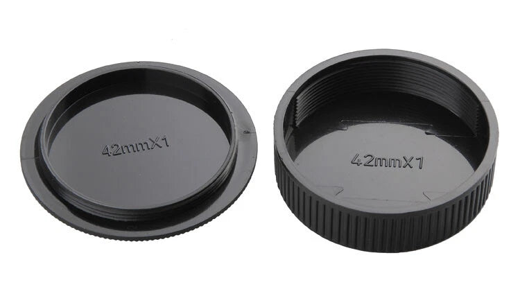 SET TAPPO CORPO MACCHINA RETRO OBIETTIVO M42 (42MMX1) LENS  BODY CAP COVER CAMERA M42