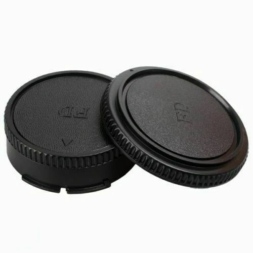 SET TAPPO CORPO MACCHINA RETRO OBIETTIVO CANON FD BODY LENS CAP COVER FILM CAMERA