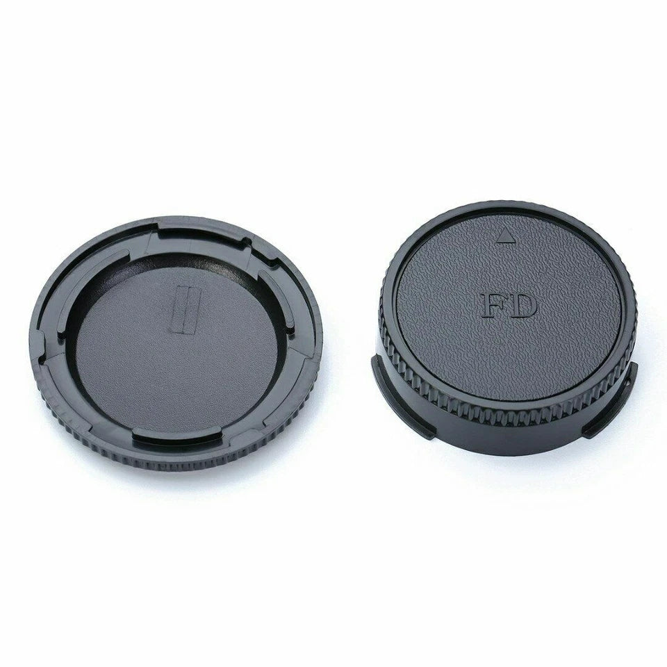 SET TAPPO CORPO MACCHINA RETRO OBIETTIVO CANON FD BODY LENS CAP COVER FILM CAMERA